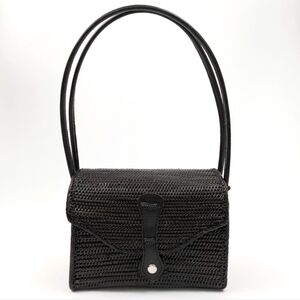 TLC Box Purse Woven Wicker Rattan Double Handle Round Top Snap Front Retro 50s